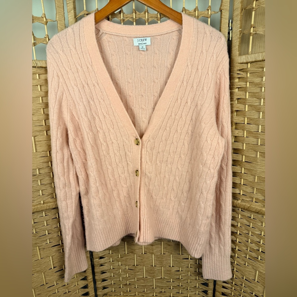 J. Crew Extra Soft Pink Cable-Knit V-Neck Cardigan Size Medium
